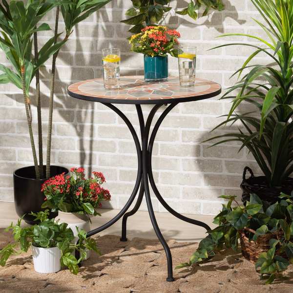 Baxton Studio Talise Modern & Contemporary Multi-Colored Ceramic Tile and Black Metal Outdoor Dining Table 206-12130